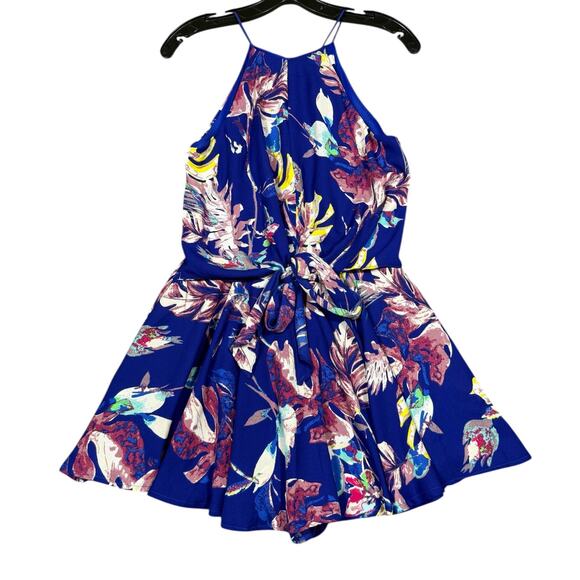 NEW- She + Sky Royal Blue Tropical Floral Halter Romper - Size Small - Picture 2 of 10